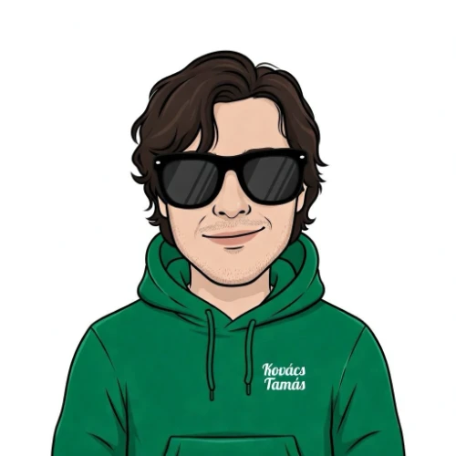 Kovács Tamás arcképe — szakértői ajánló doboz a főoldalon (illusztrált portré)