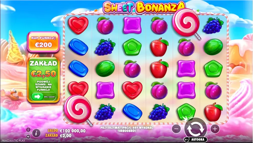 Sweet Bonanza rozgrywka, kaskady cukierkow, bomby mnoznikowe